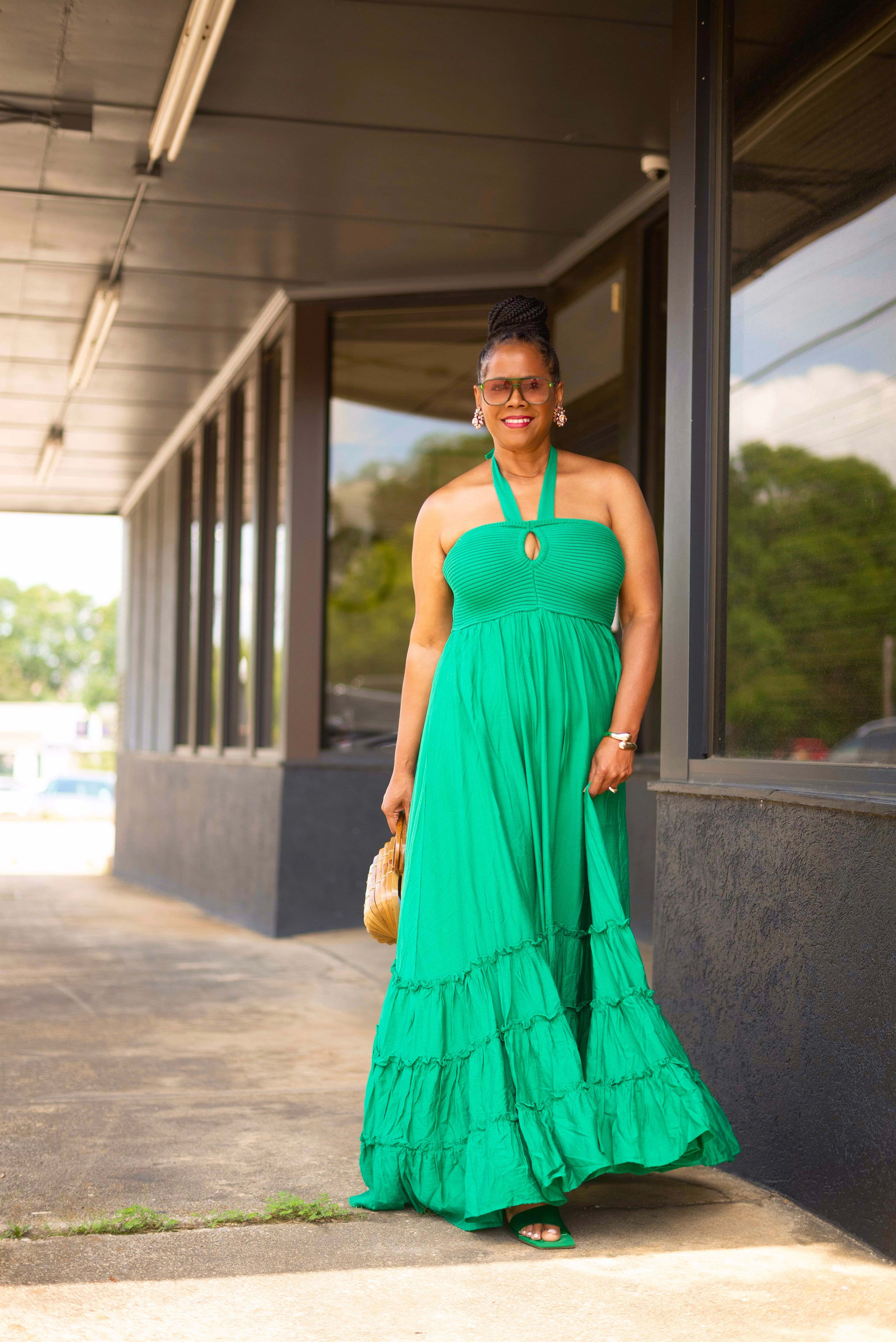 Kelly Green Tube Top Tier Long Maxi Dress