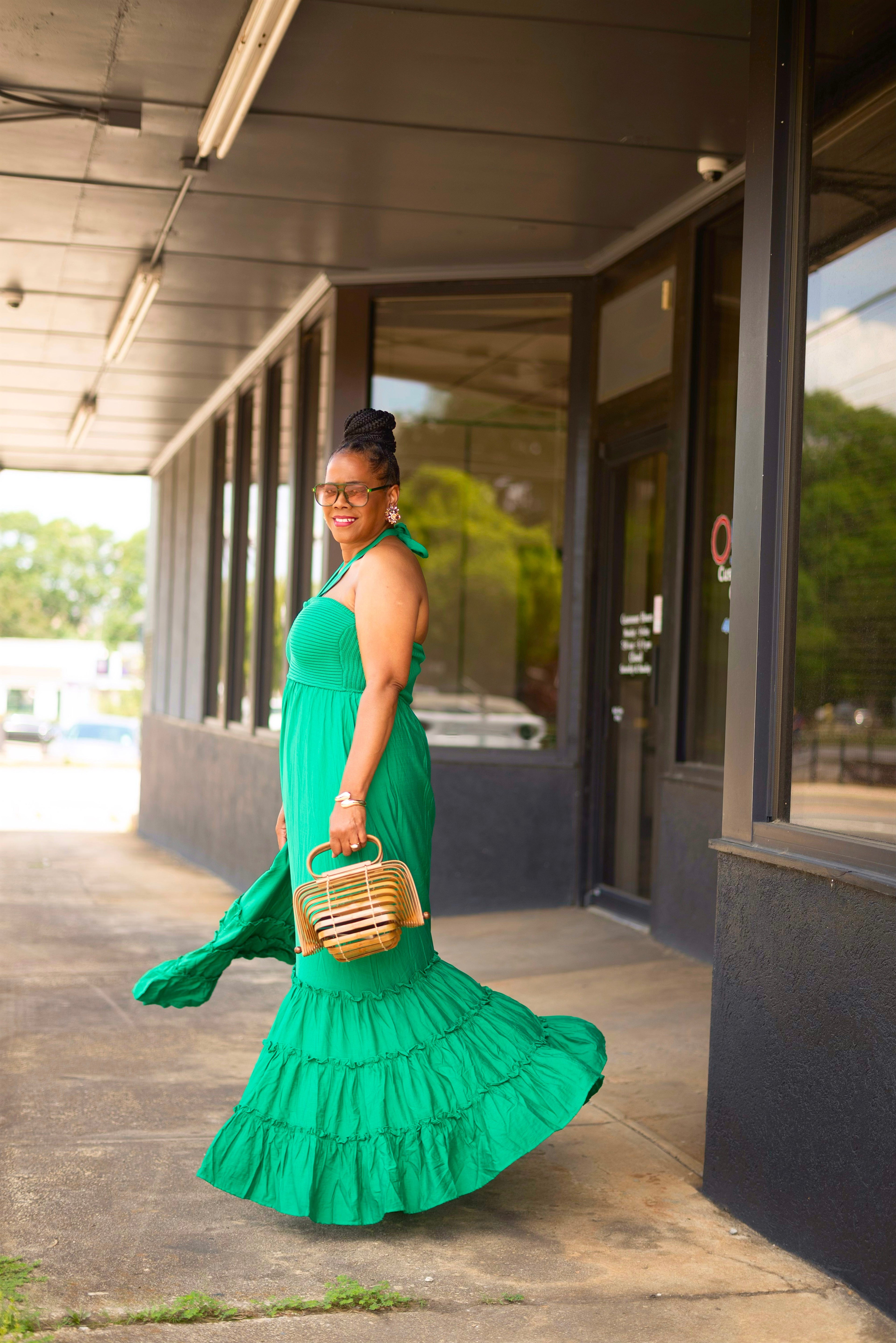 Kelly Green Tube Top Tier Long Maxi Dress