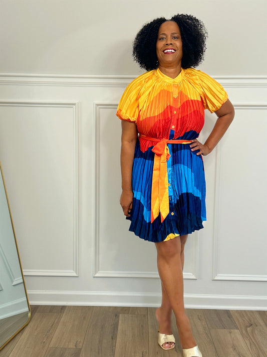 ViBRANT Multi Color Pleated Dress - Available In Misses & Plus Sizes