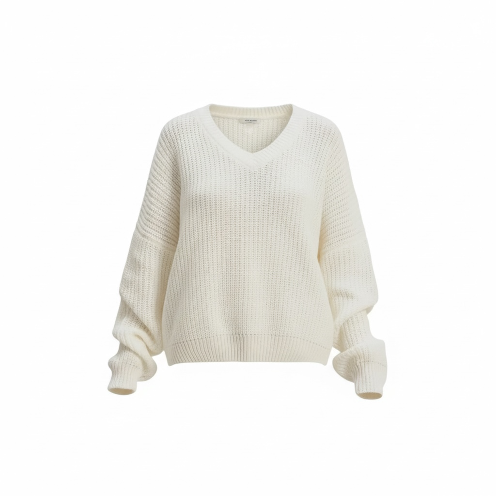 Oversized V-Neck Knit Sweater: OFF WHITE