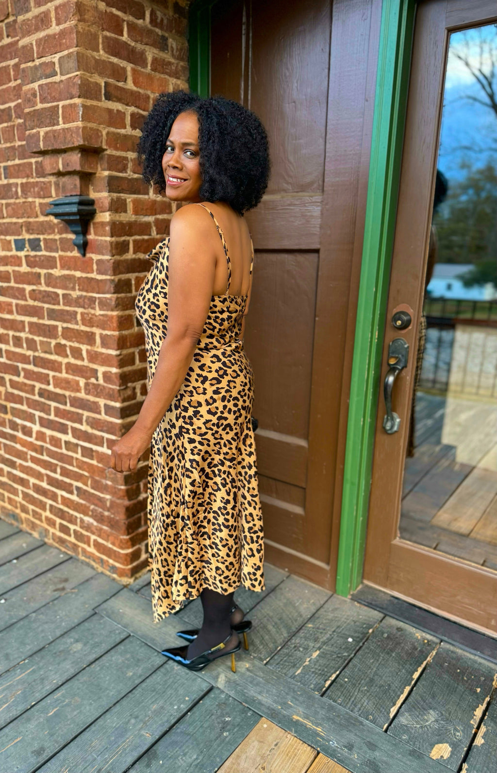 SATIN LEOPARD PRINT FRONT SLIT DRESS: Leopard