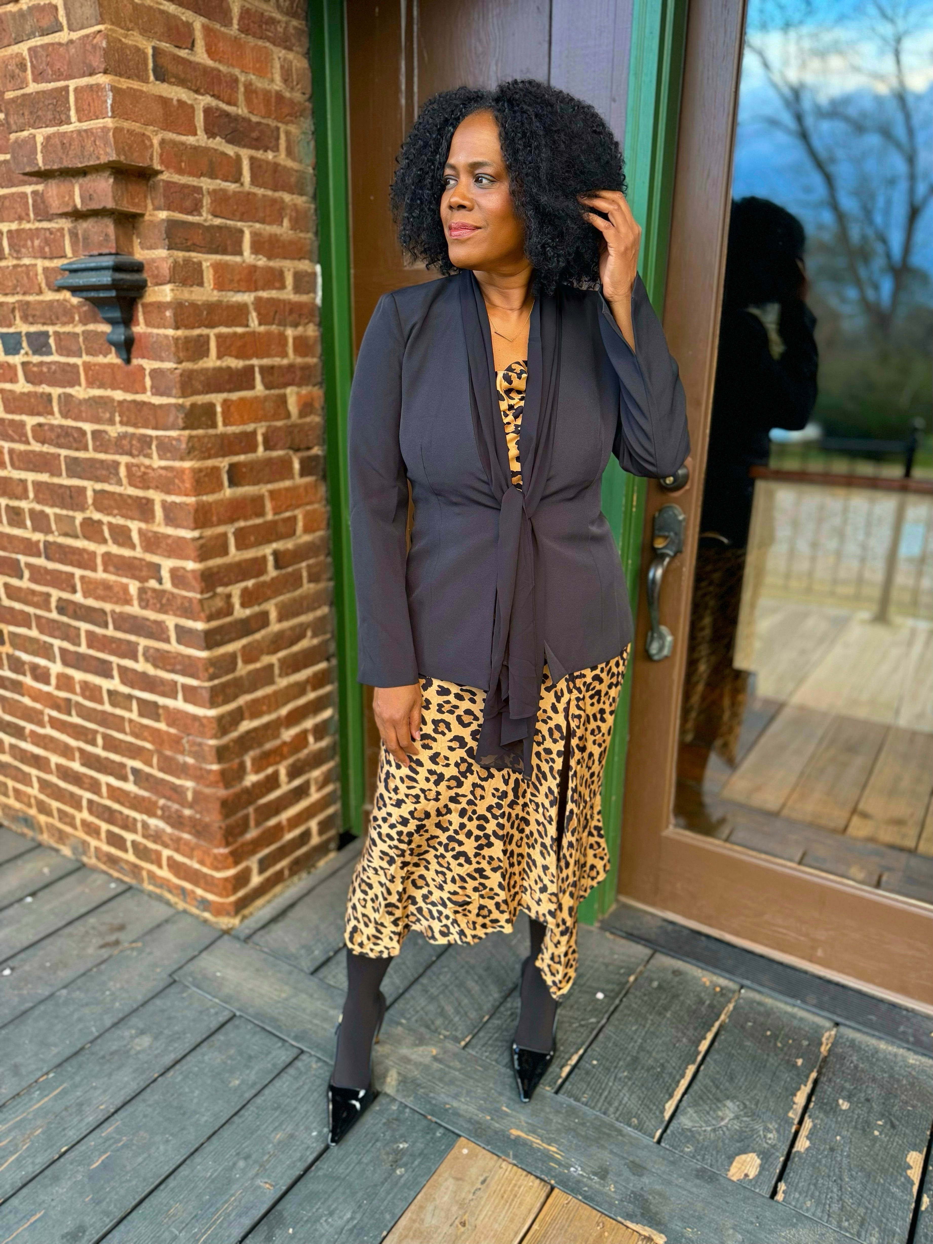 SCARF TIE FRONT BLAZER: BLACK