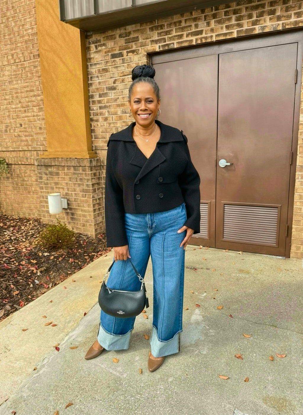 Double Breast Sweater Trench Jacket: BLACK