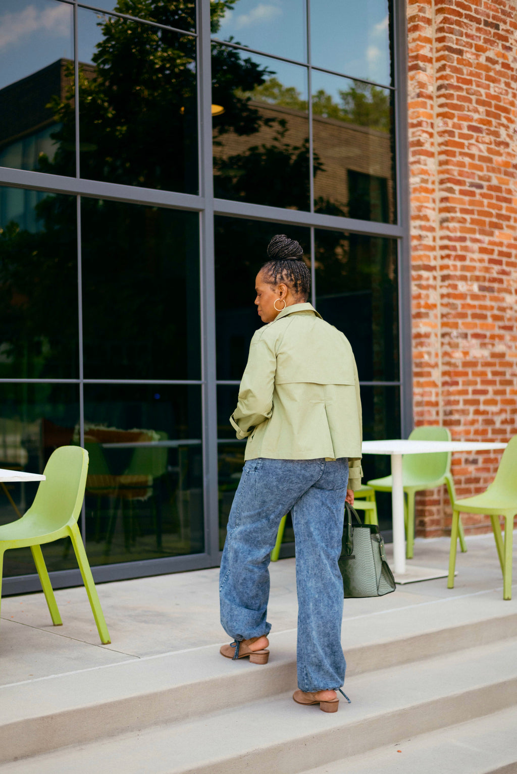 Olive Trench Coat & Cinch Hem Wide Leg Jeans