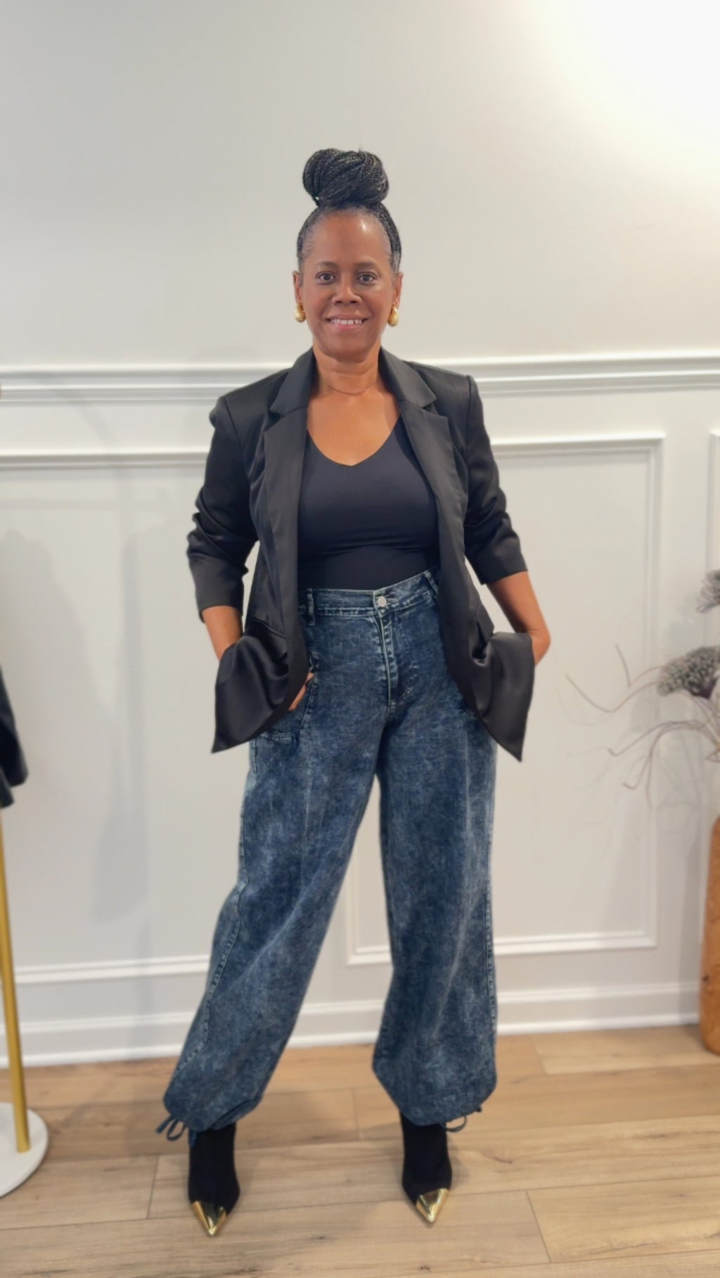 CINCH HEM WIDE LEG JEANS