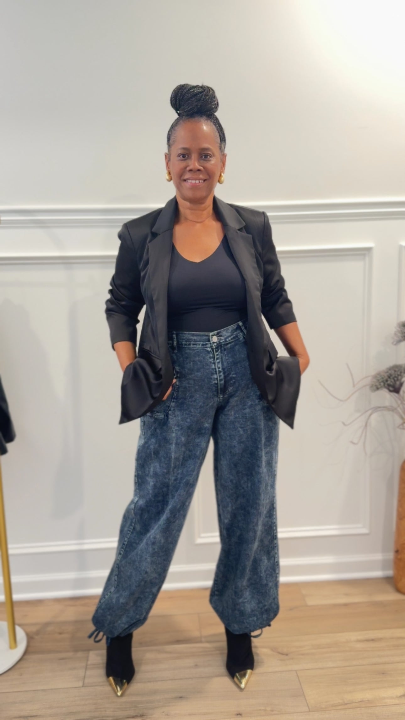 CINCH HEM WIDE LEG JEANS
