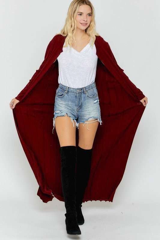 MAXI LONG SLEEVES SWEATER CARDIGAN: WINE