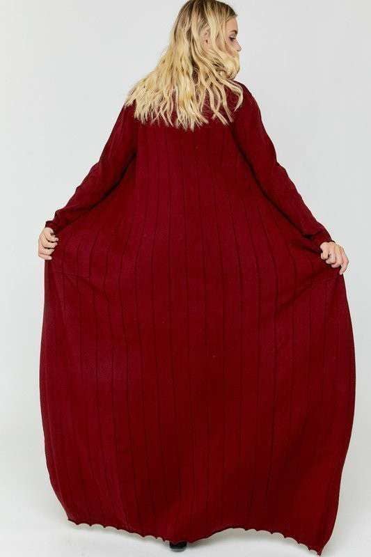 MAXI LONG SLEEVES SWEATER CARDIGAN: WINE