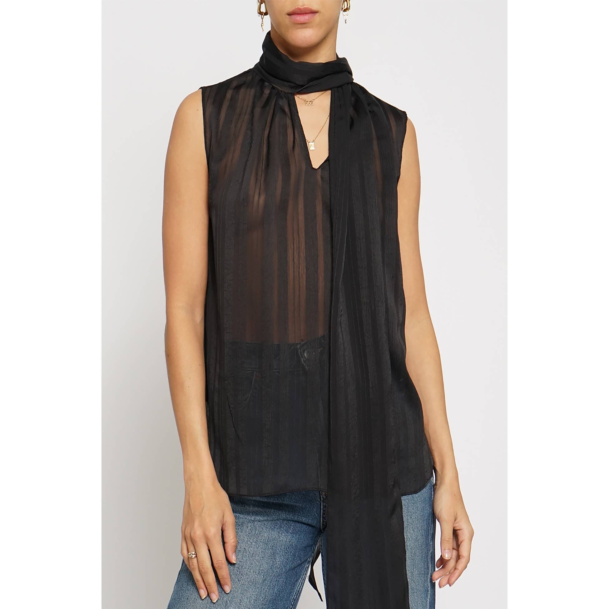 STRIPE TIE SLEEVELESS BLOUSE