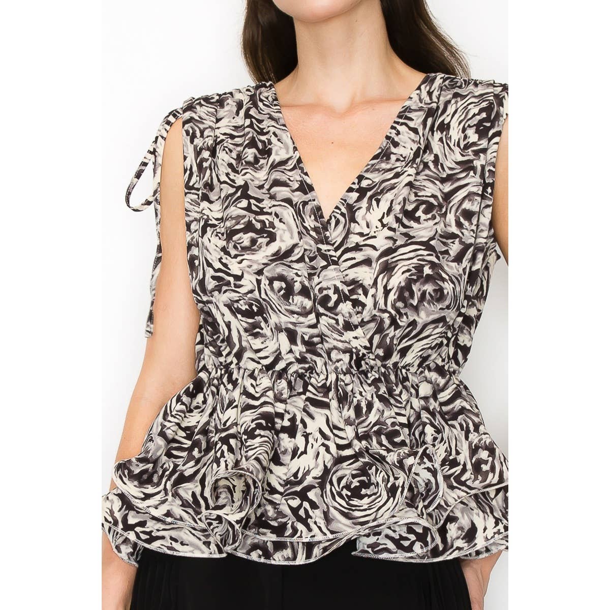 V Neck Floral Print Peplum Top
