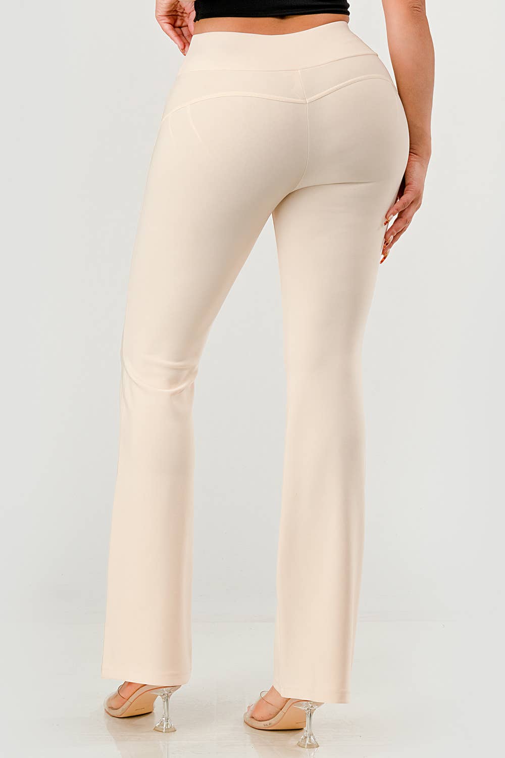 Womens High Waist Tummy Control Flare Pants: Pearled Ivory
