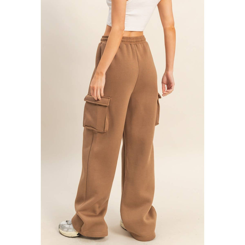 Drawstring Cargo Sweatpants: MOCHA