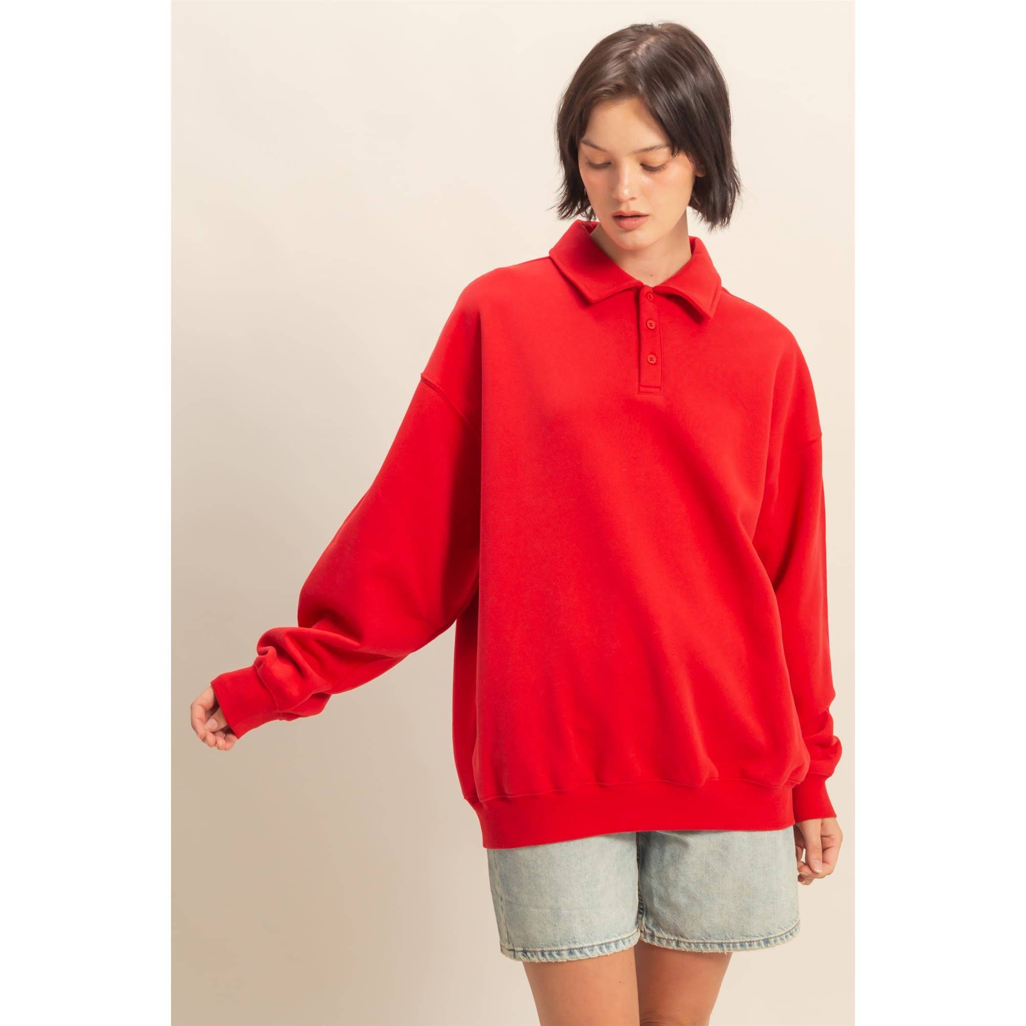 Oversized Polo Collared Pullover