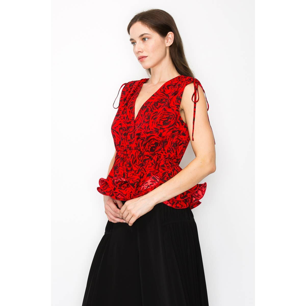 V Neck Floral Print Peplum Top