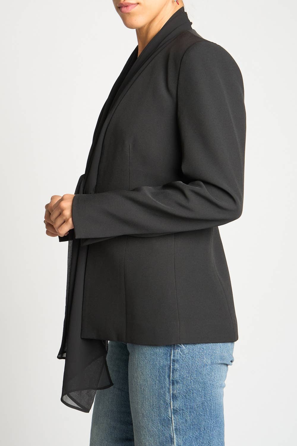 SCARF TIE FRONT BLAZER: BLACK