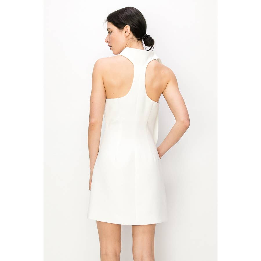 Strapless self choker with tie mini dress: OFF WHITE / L