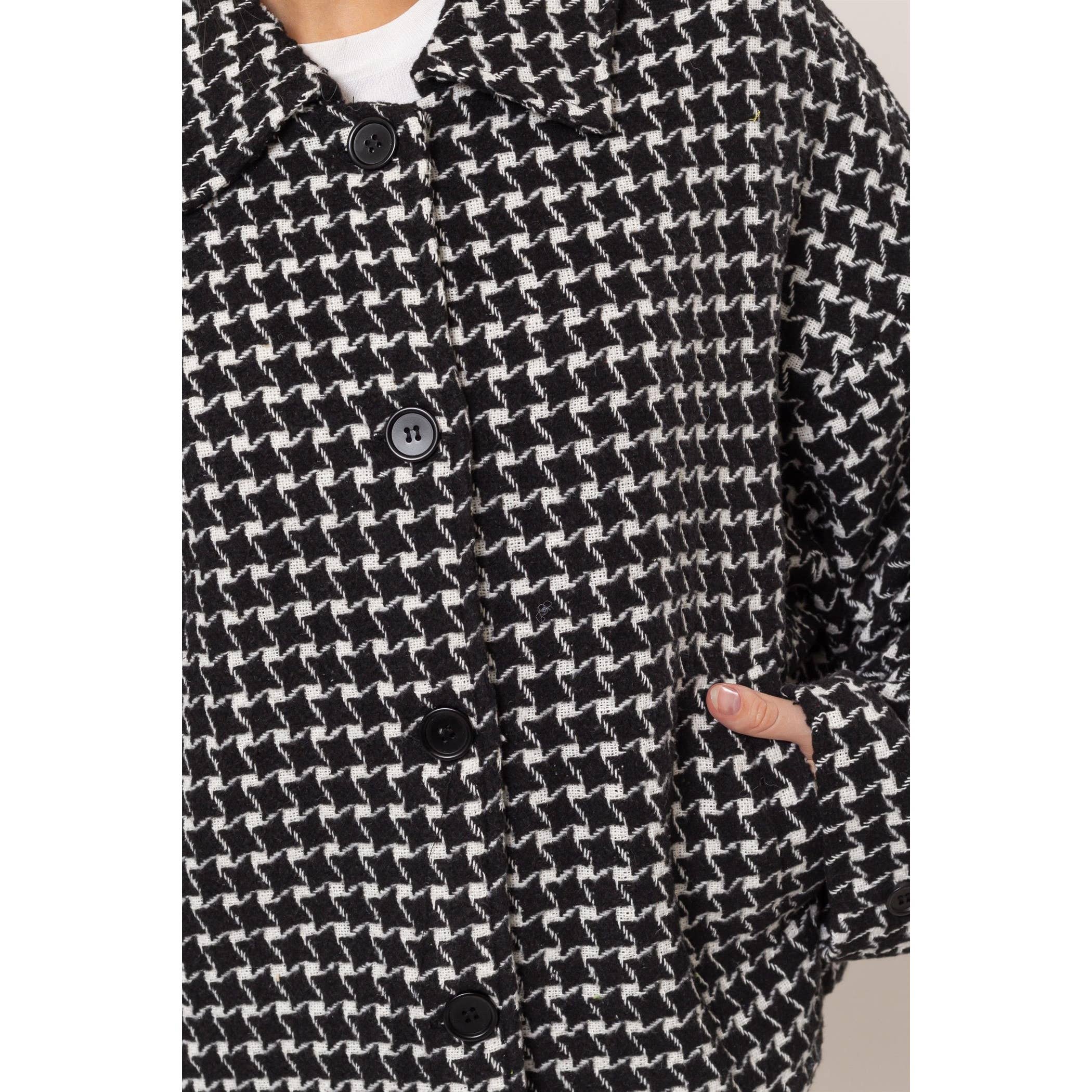 Tweed Plaid Oversized Jacket: BLACK