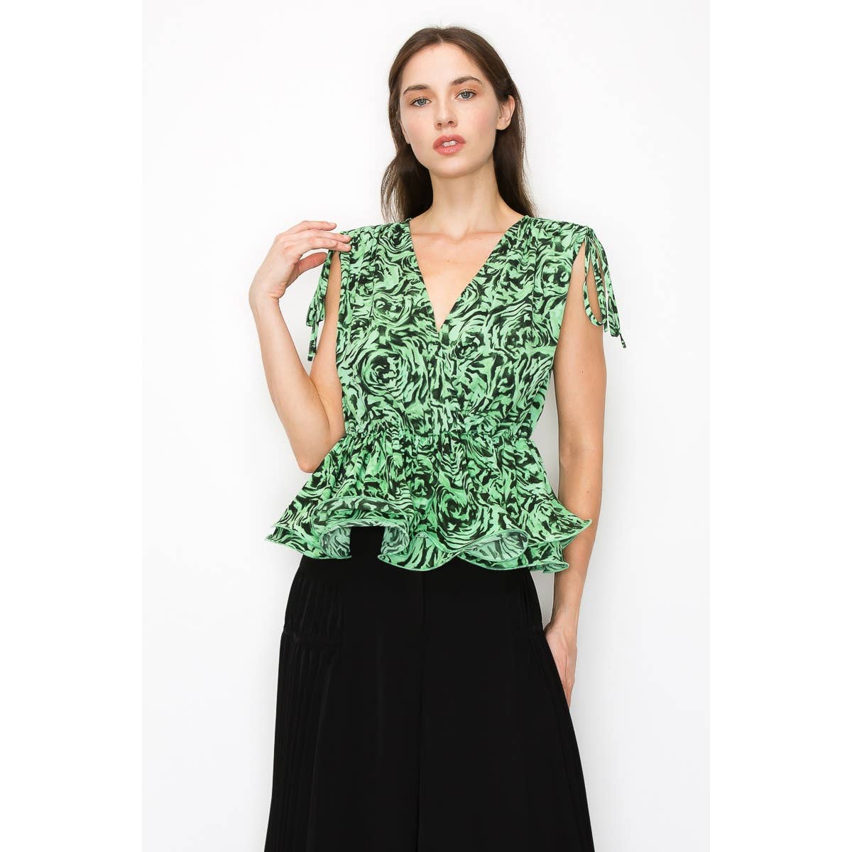 V Neck Floral Print Peplum Top