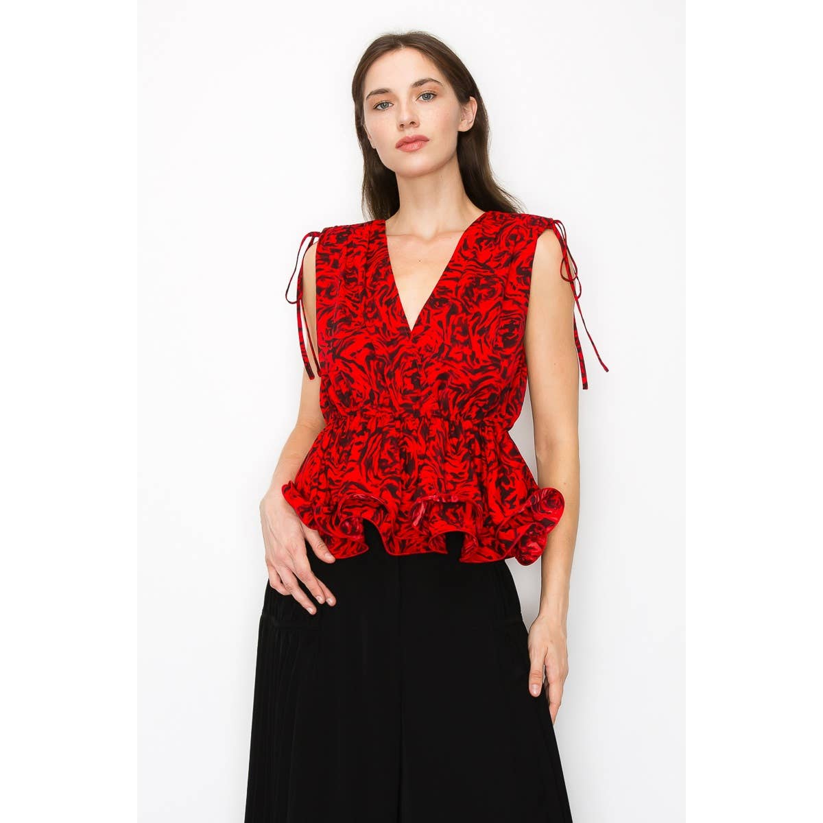 V Neck Floral Print Peplum Top