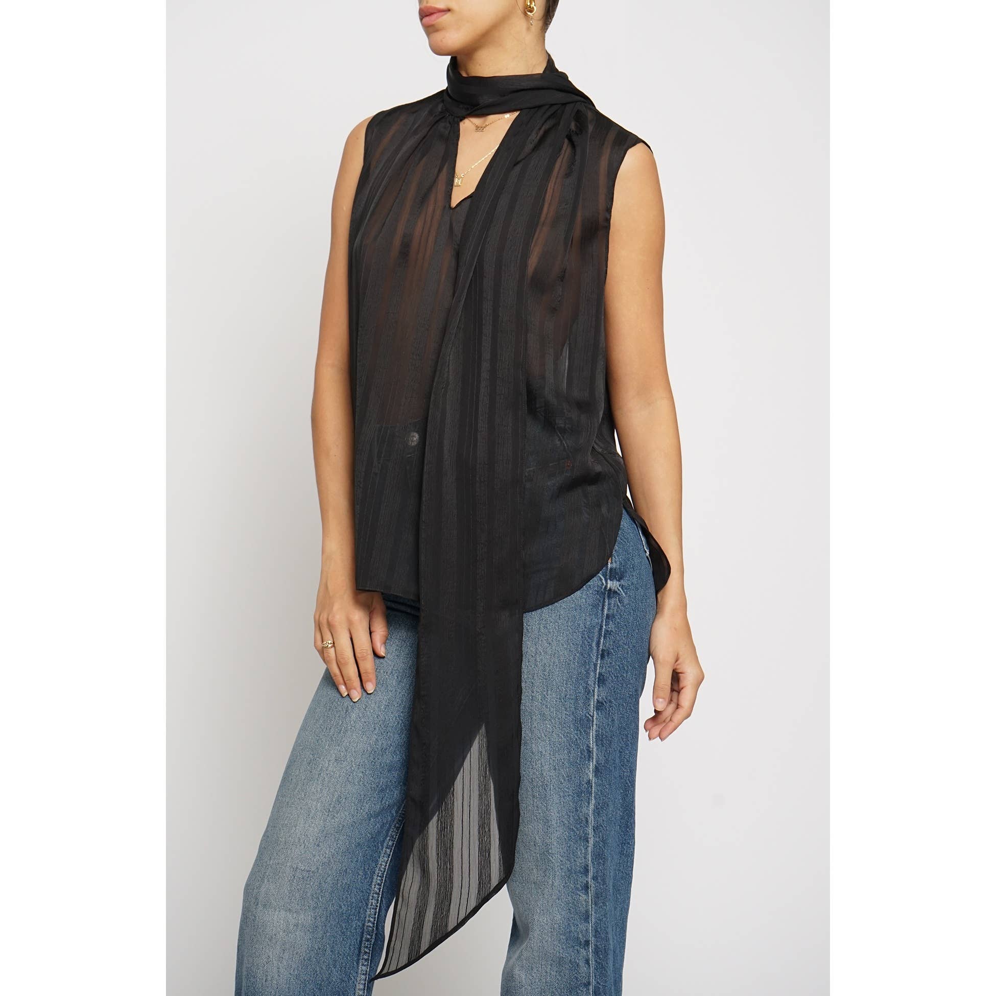 STRIPE TIE SLEEVELESS BLOUSE