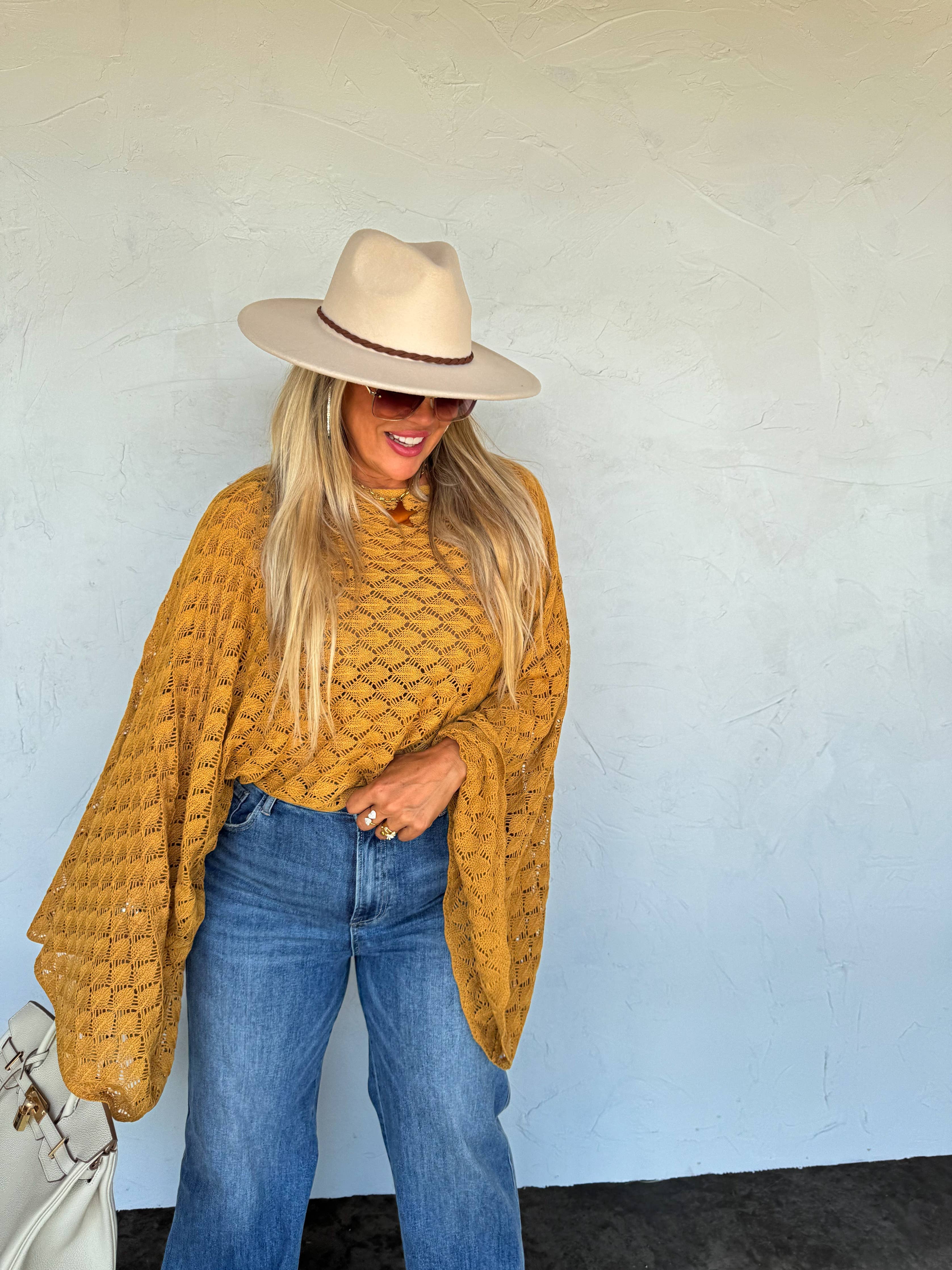 FREE SPIRIT BELL SLEEVE TOP: MUSTARD
