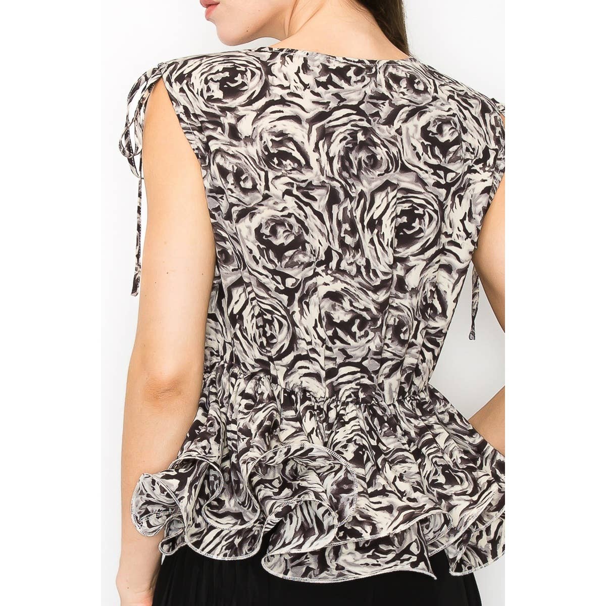 V Neck Floral Print Peplum Top