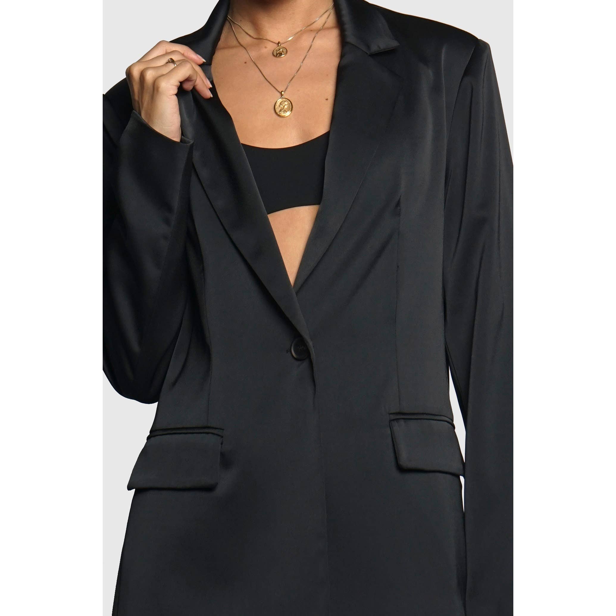 SATIN BLAZER: Black