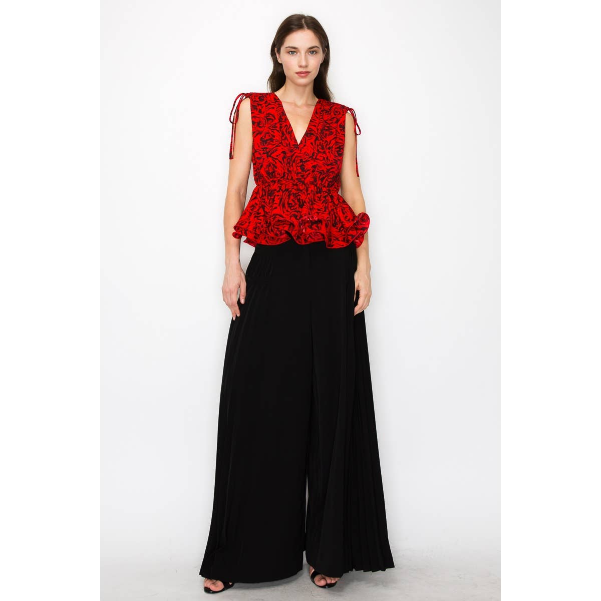 V Neck Floral Print Peplum Top