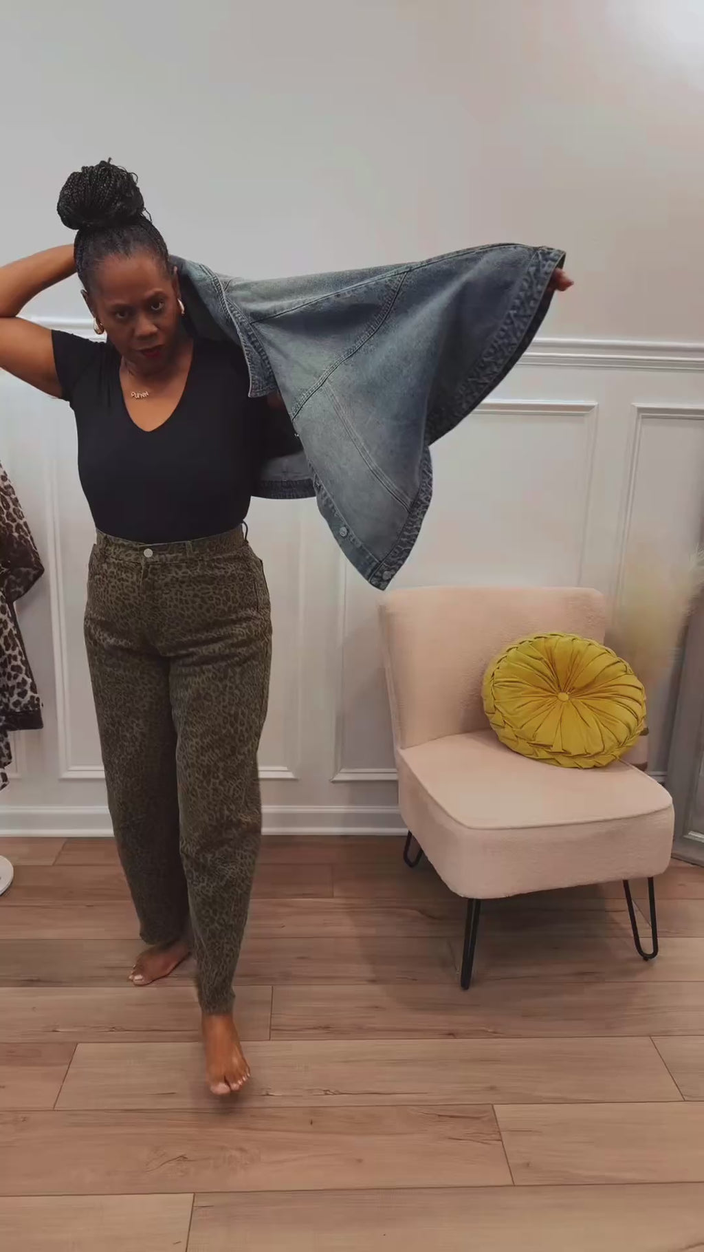Cape Me Cute Denim Caplet & Cheetah Barrel Jean
