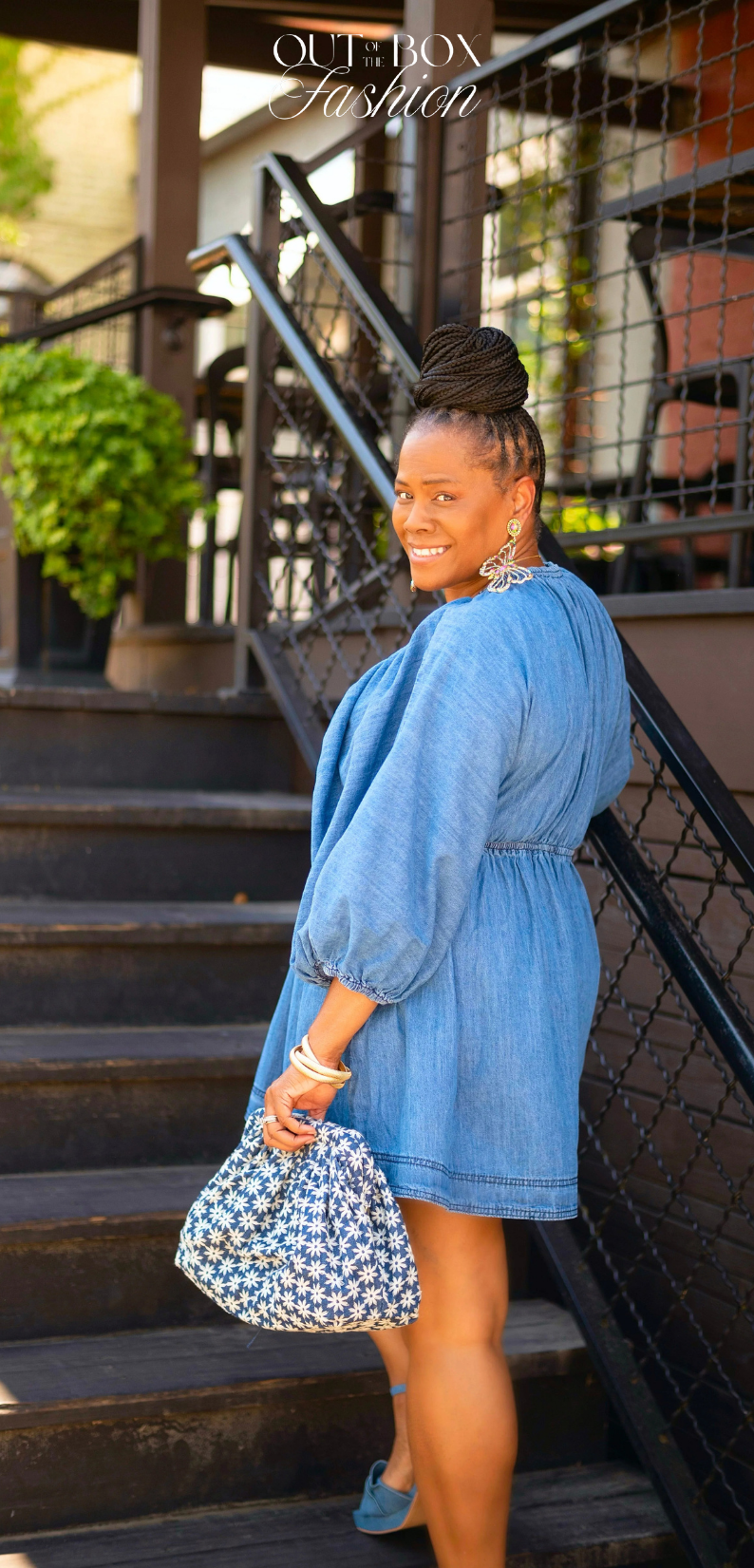 Denim V-Neck Puff Sleeve Dress
