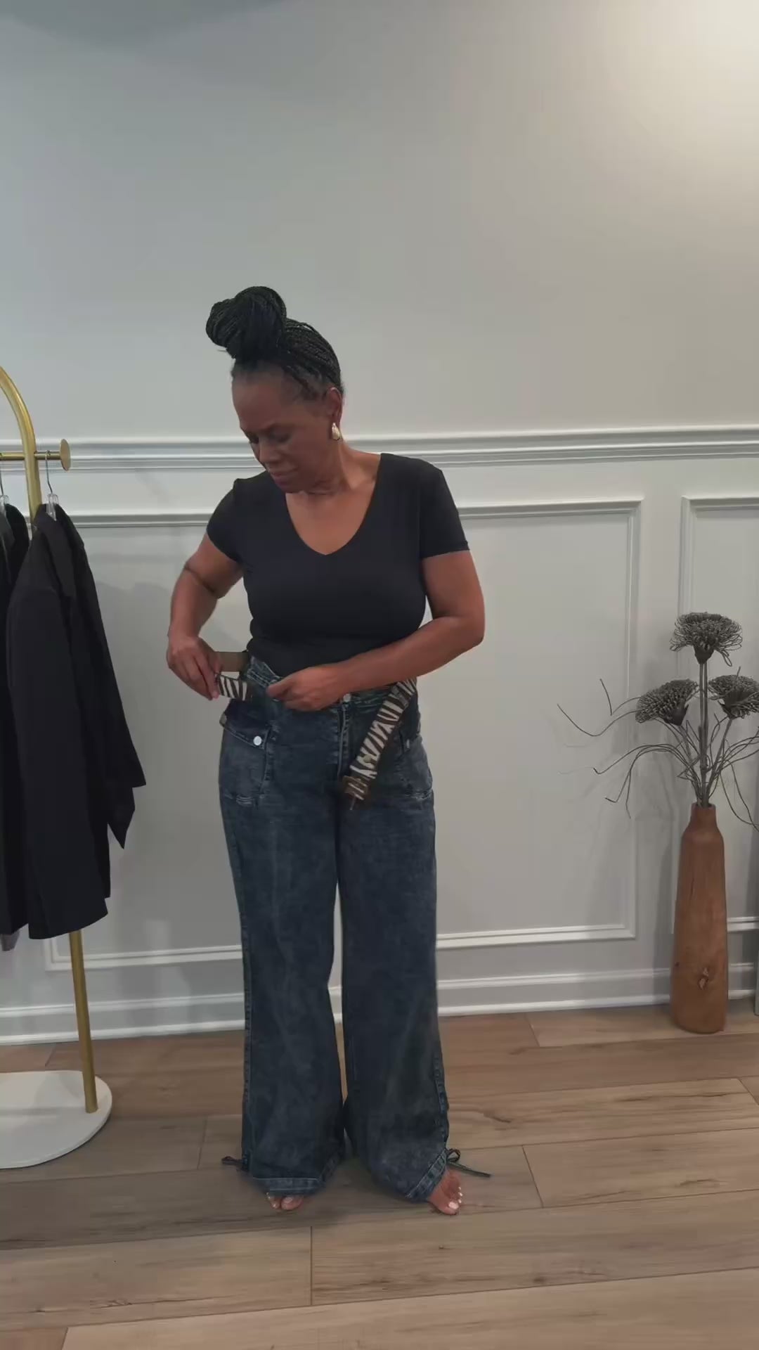 Olive Trench Coat & Cinch Hem Wide Leg Jeans